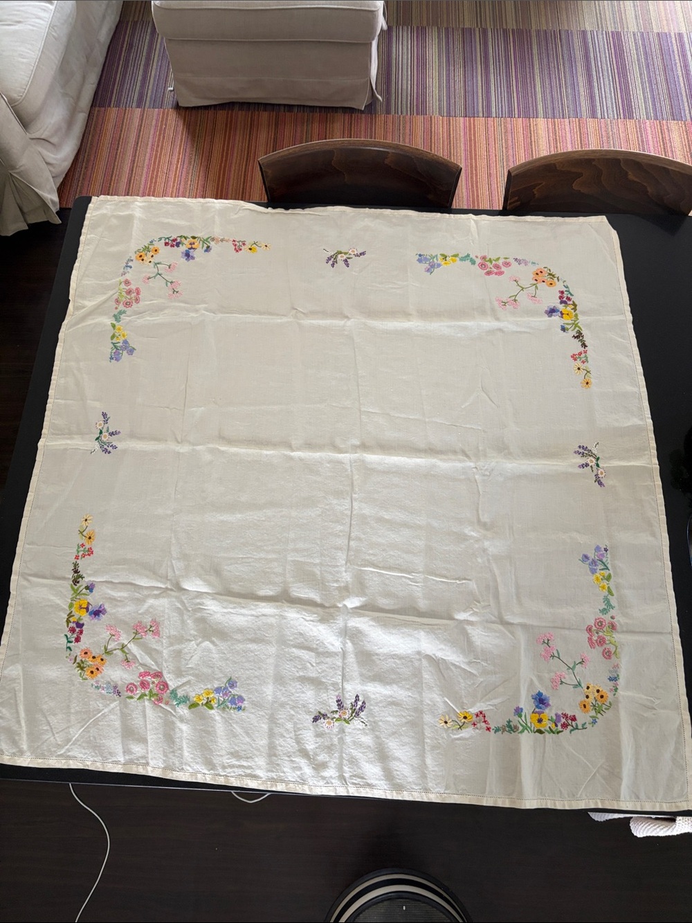 Vintage table cloth embroidered florals